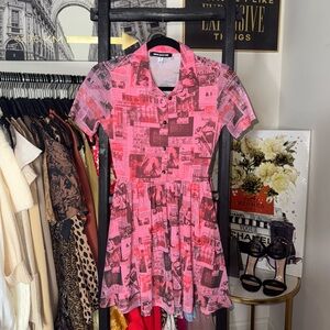 Urban Outfitters Pink Music Festival Print Newspaper Mini Dress Womens XS EUC